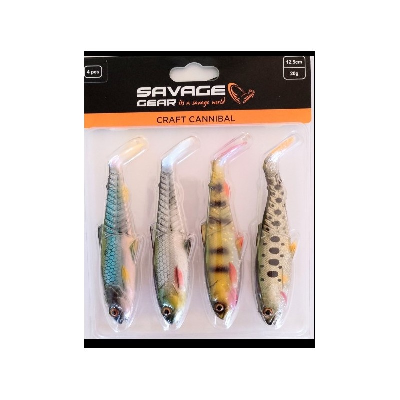 pochette 4 cannibal craft mix clear ou dark water 12.5 cm 20 gr savage gear