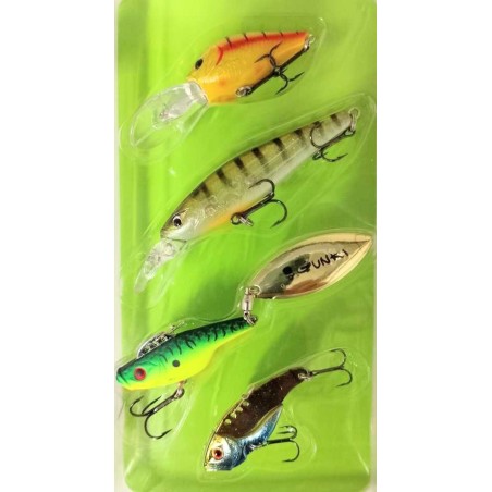 GUNKI Ensemble de leurres durs de 4 pièces pour la pêche au perche